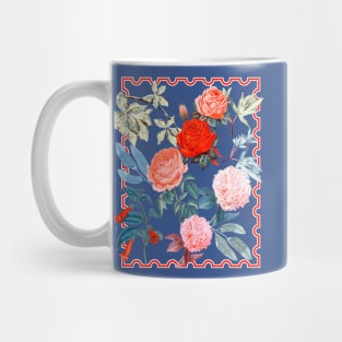 Garden Roses on Blue Mug